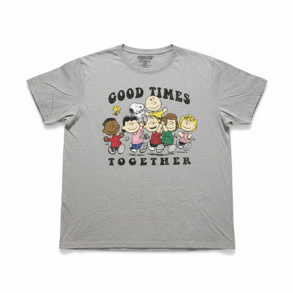 Peanuts Hybrid L Gray Womens Good Times Together Graphic T-Shirt Casual Vintage
